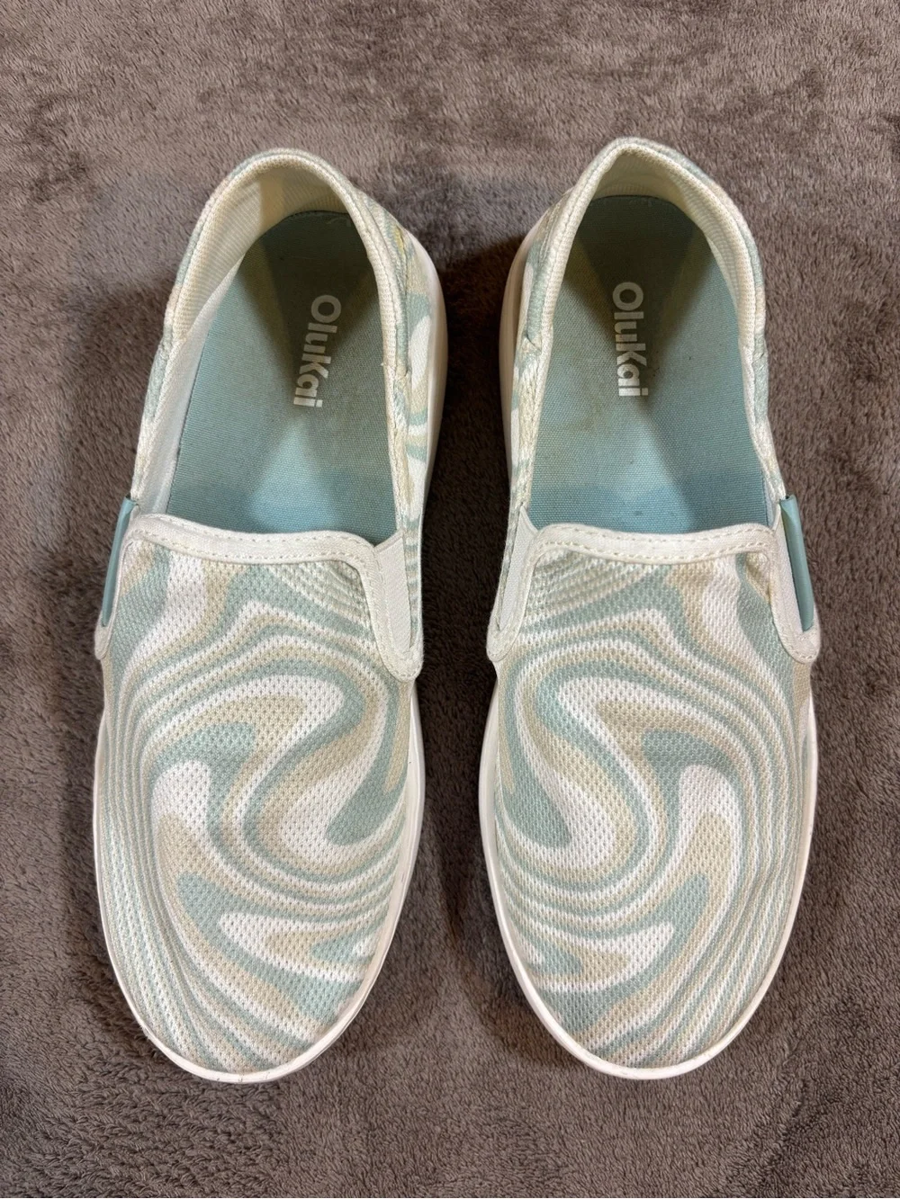 OluKai Pehuea Slip-On Sneakers in Light Blue Swirl Womens 6